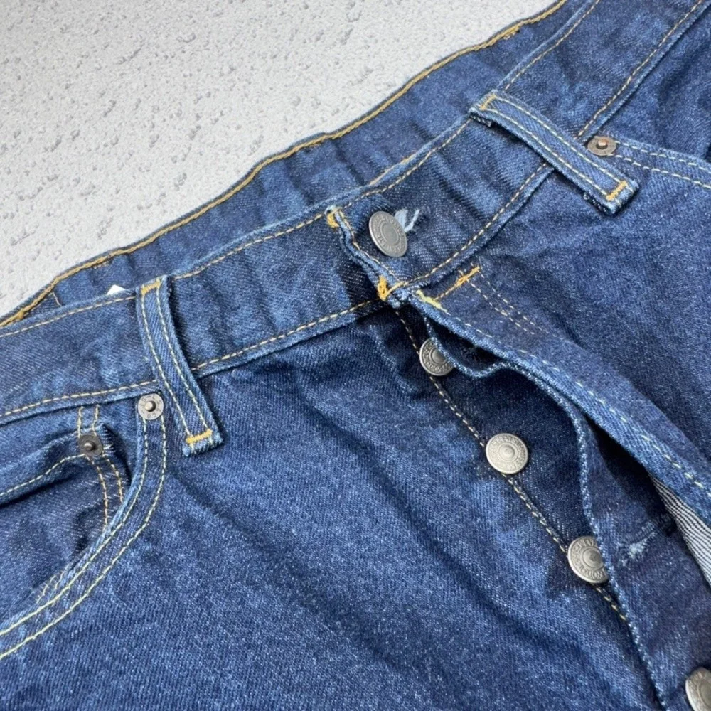 Levis 501 Original Mens‎ 36x30 Blue Dark Wash Stretch Button Fly Jeans 5 Pocket
